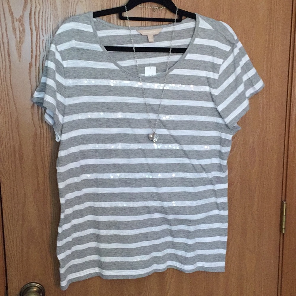 Gray and white striped sequin tee!